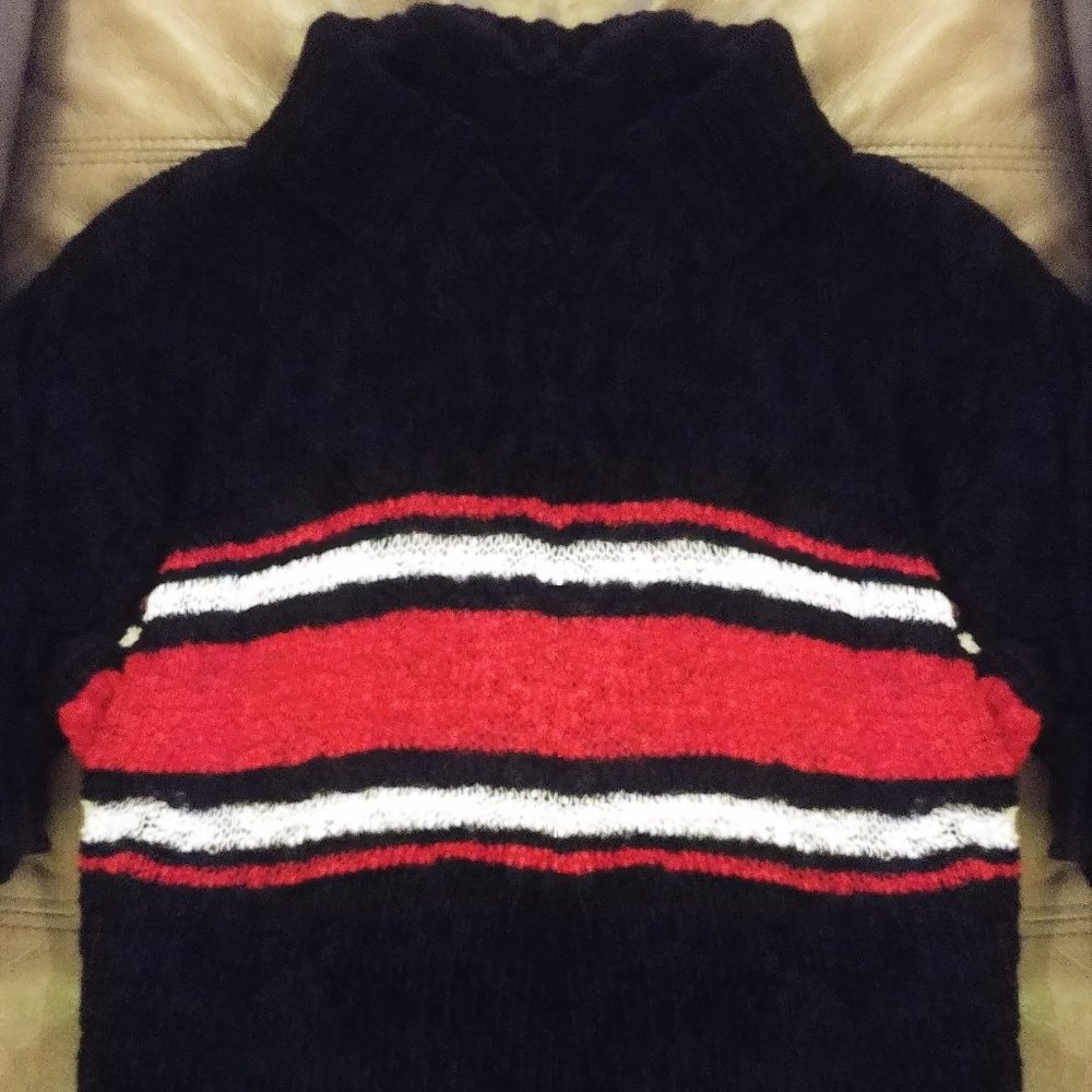 90's Y2K Hottopic Black red stripe knit Sweater top collar polo shirt boho L euc